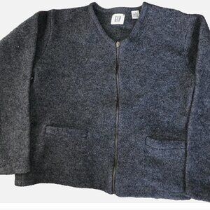 Vintage GAP Boiled Wool Jacket Sm Charcoal Gray Zip V-neck Cardigan Sweater